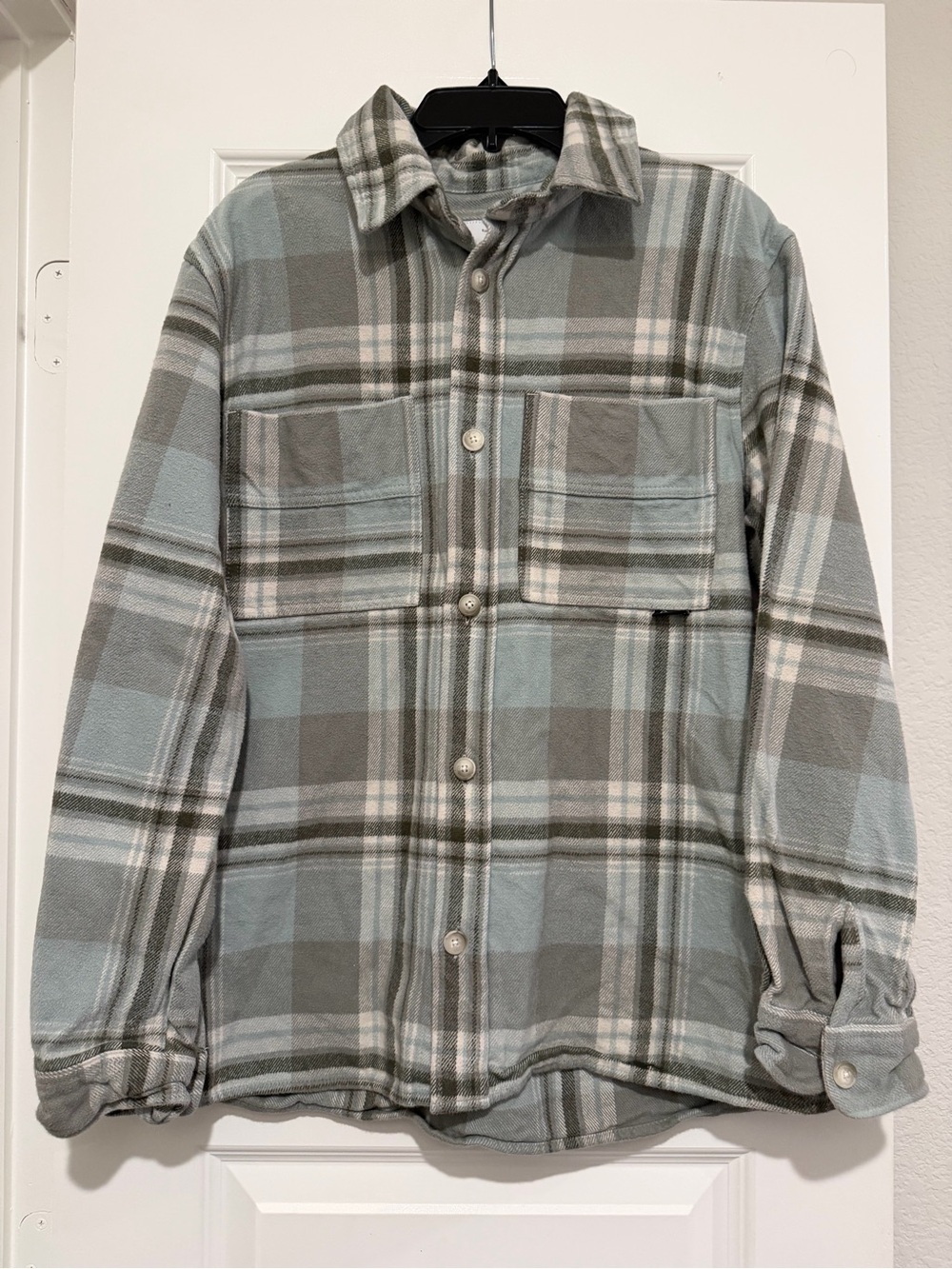 Zara Unisex M Blue Gray Plaid Flannel Overshirt Shacket 100% Cotton